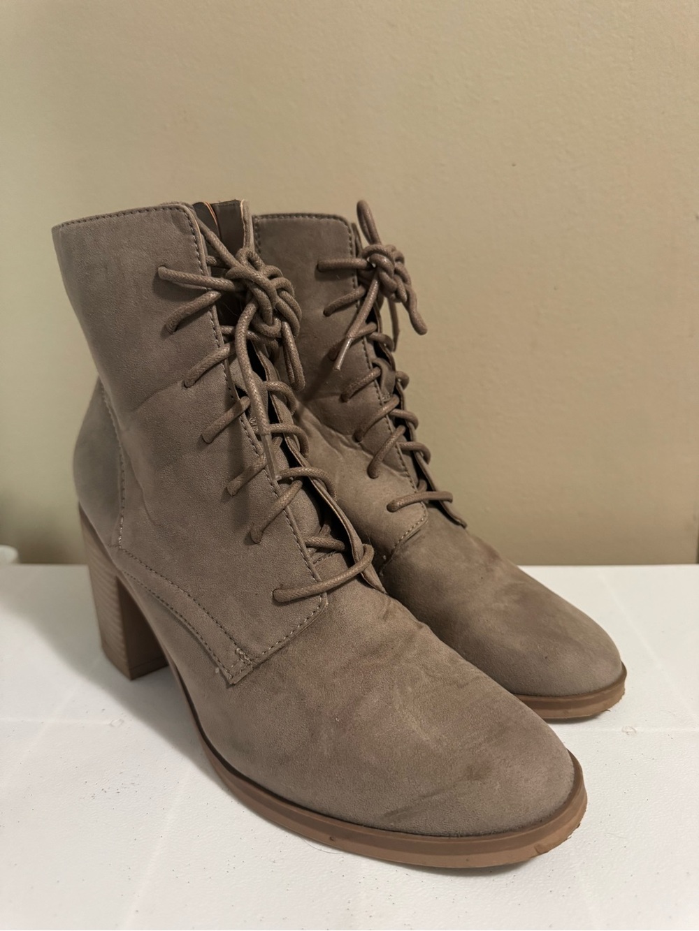 Time and Tru Taupe Lace-Up Ankle Boots